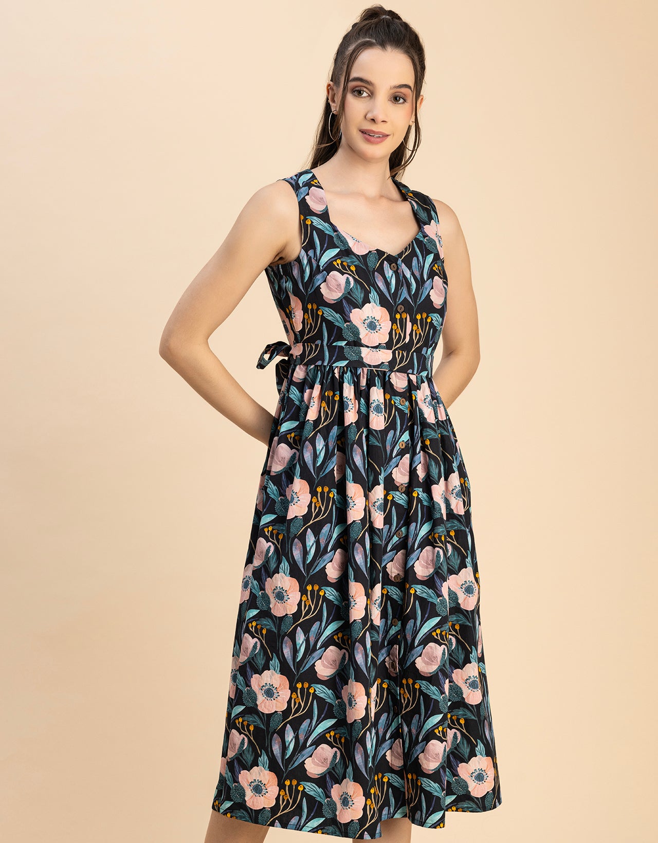 Sleeveless Sweetheart Neck Flared Cotton Dress