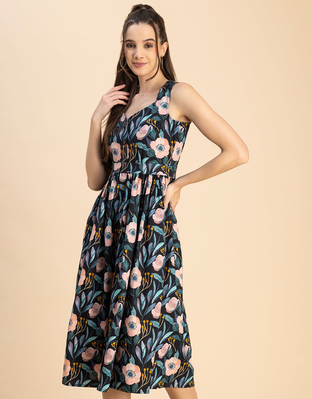 Sleeveless Sweetheart Neck Flared Cotton Dress