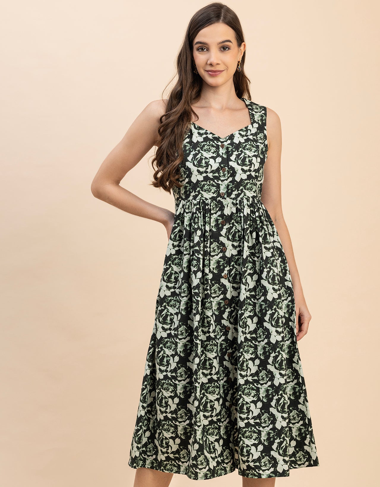 Sleeveless Sweetheart Neck Flared Cotton Dress