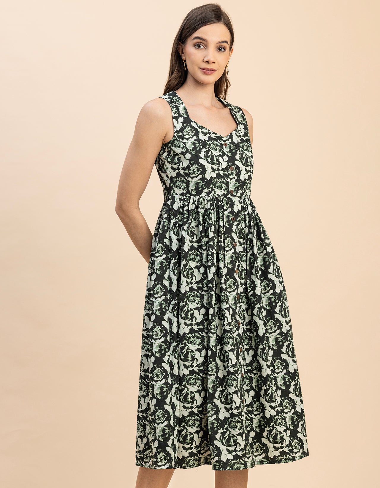 Sleeveless Sweetheart Neck Flared Cotton Dress