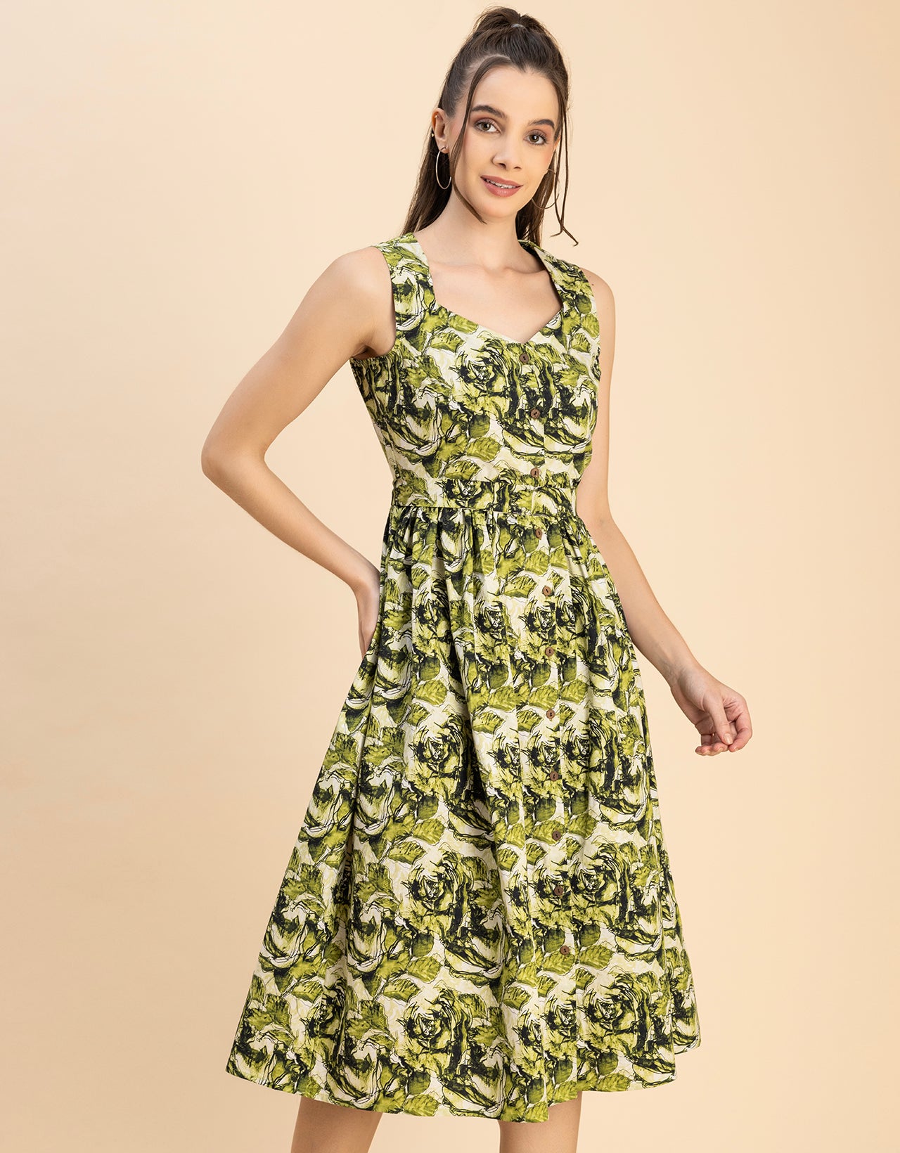 Sleeveless Sweetheart Neck Flared Cotton Dress