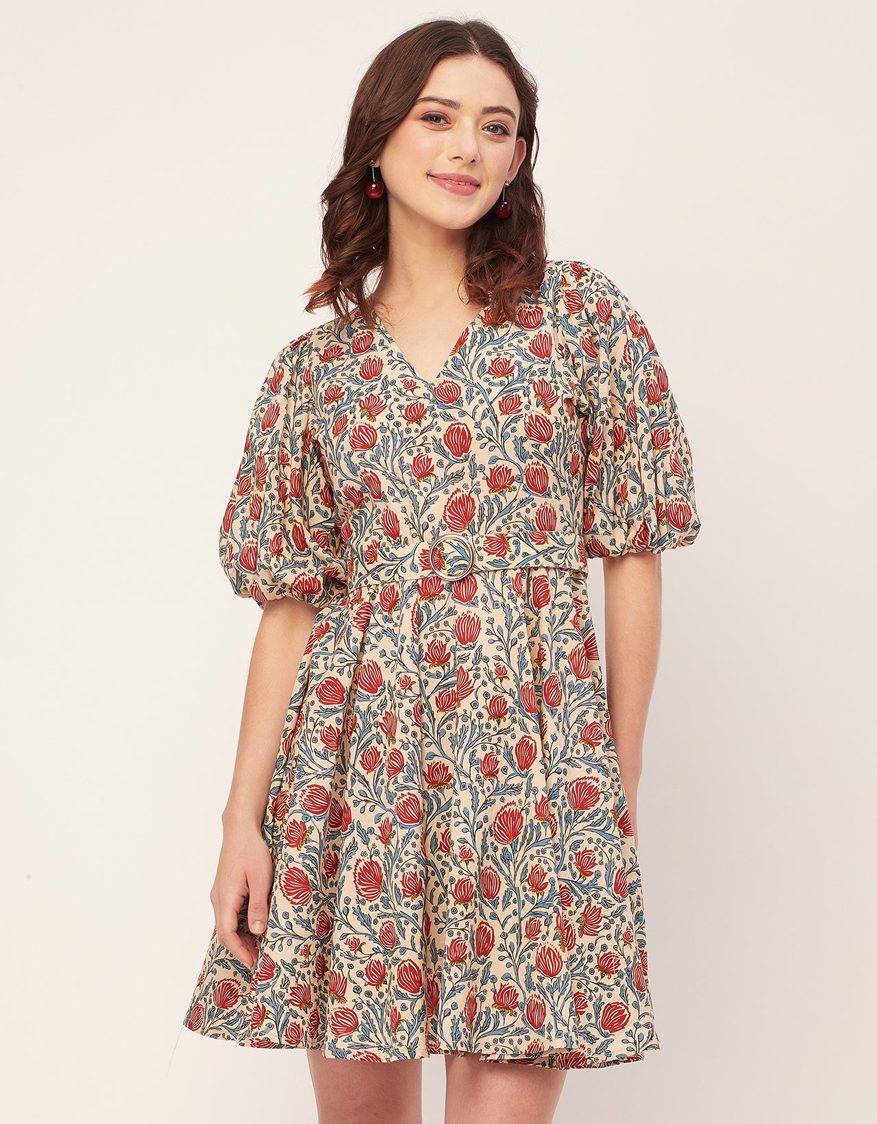 Short Sleeves V Neck Cotton Dress