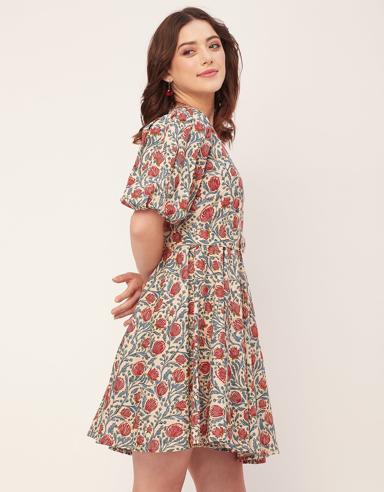 Short Sleeves V Neck Cotton Dress