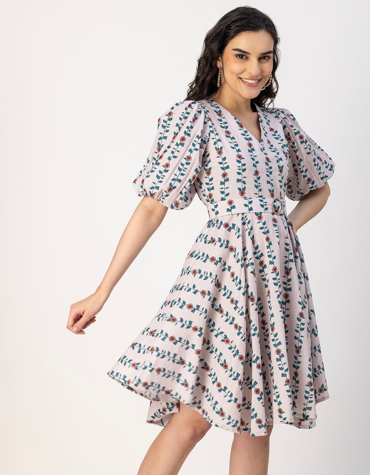 Short Sleeves V Neck Cotton Dress