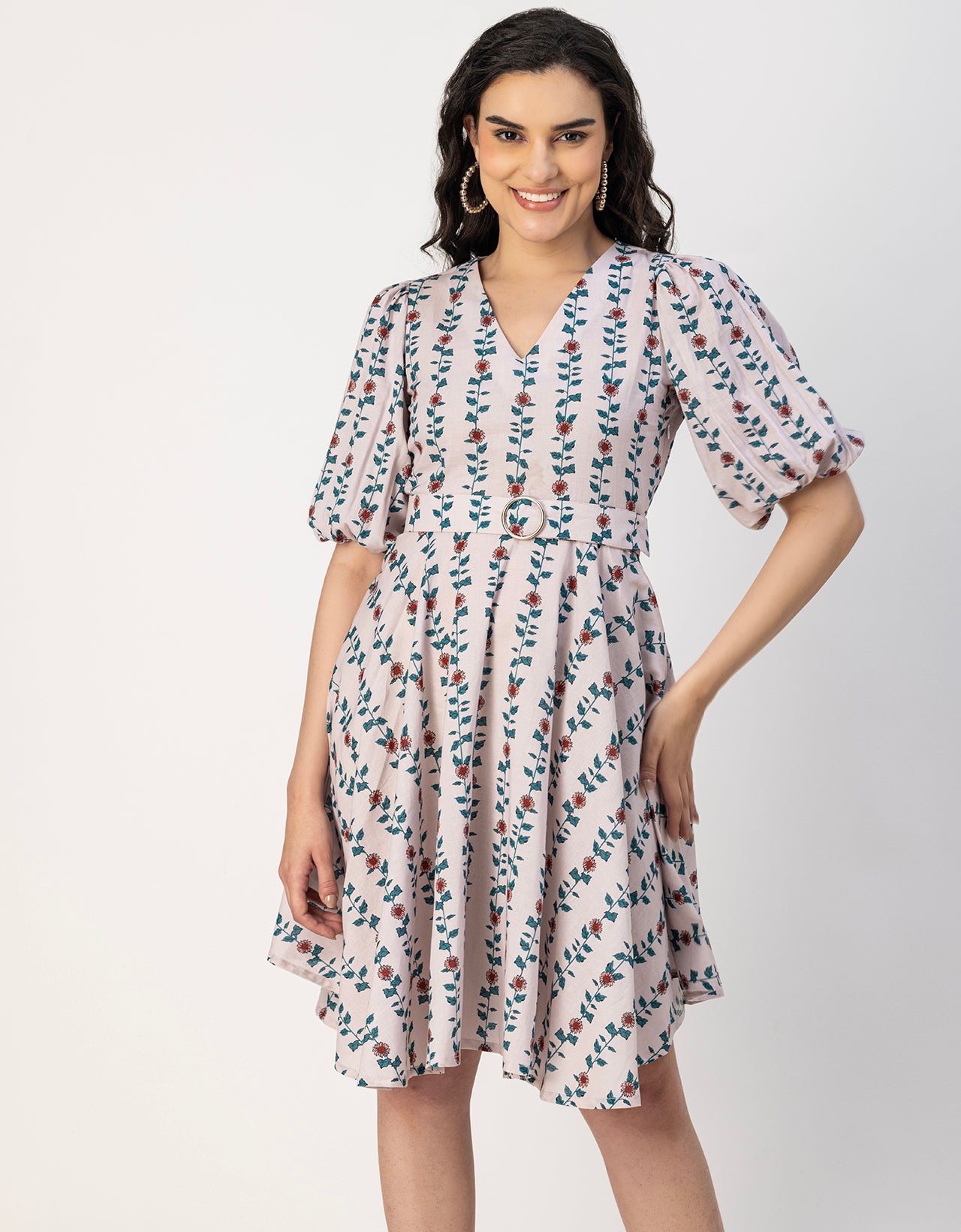Short Sleeves V Neck Cotton Dress