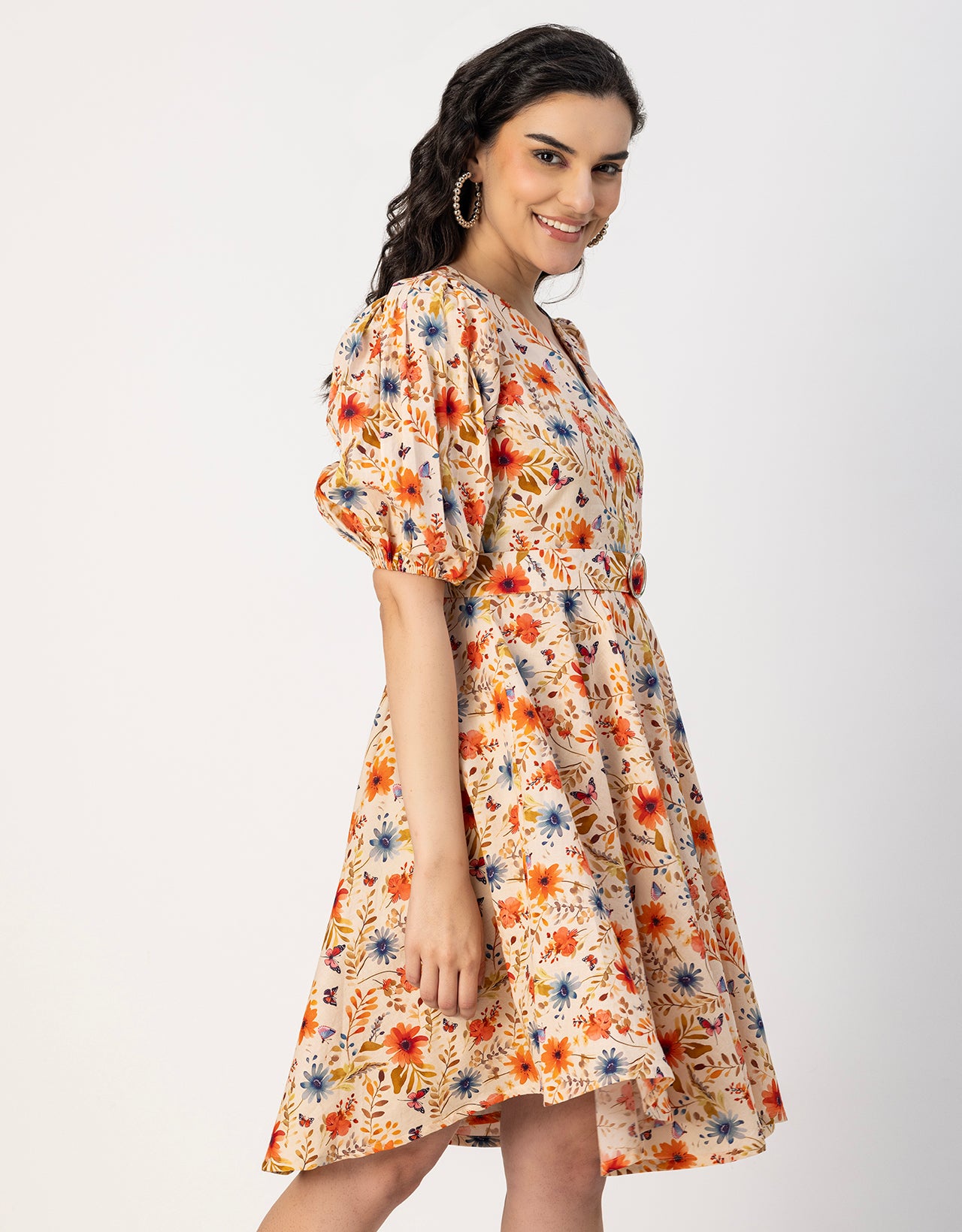 Short Sleeves V Neck Cotton Dress