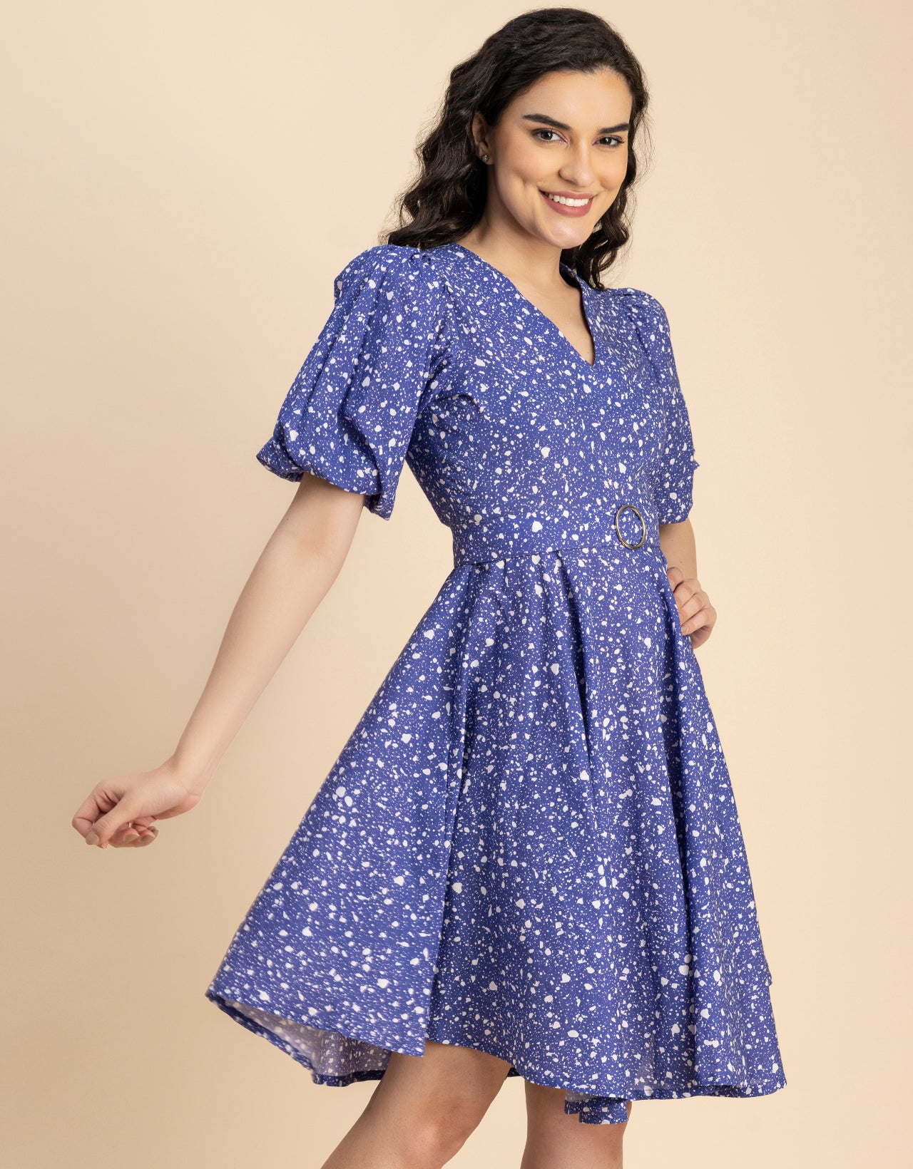 Short Sleeves V Neck Cotton Dress