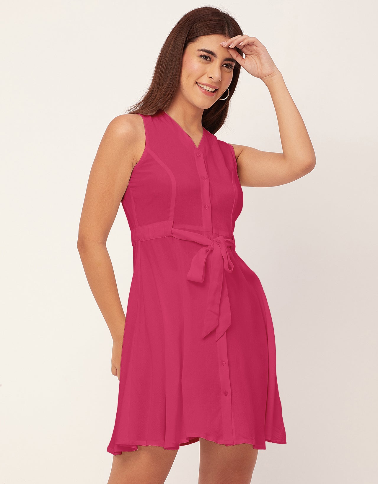 V Neck Rayon Sleeveless Fit And Flare Dress