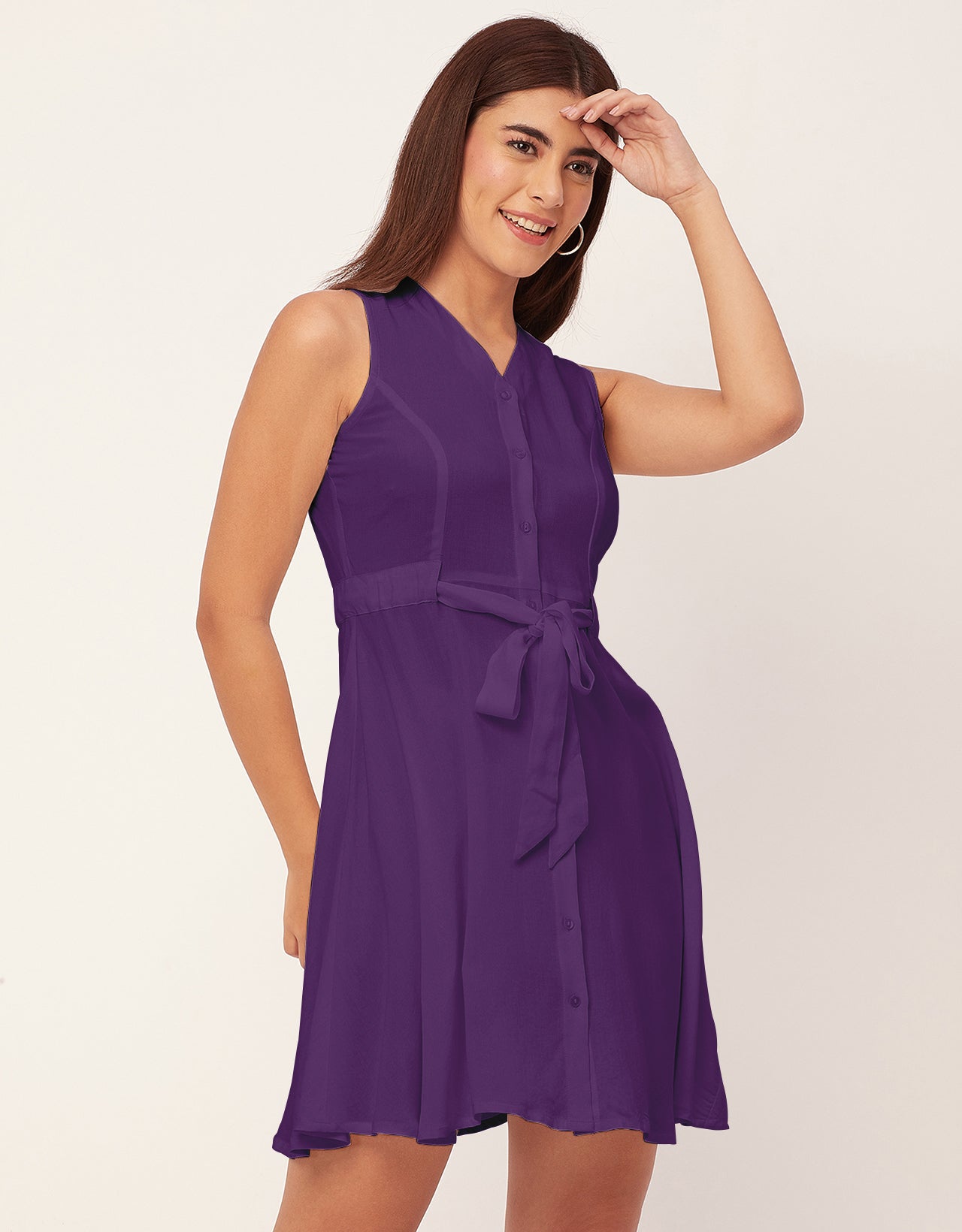 V Neck Rayon Sleeveless Fit And Flare Dress