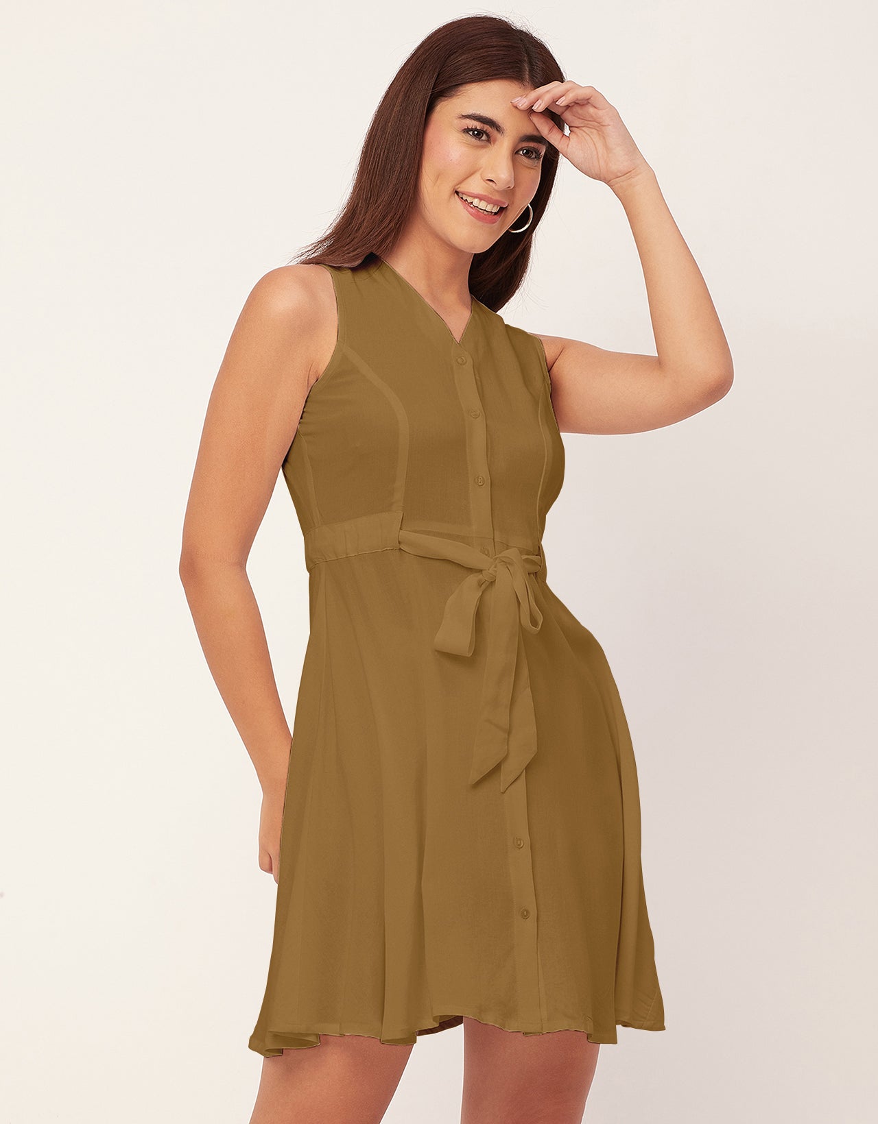 V Neck Rayon Sleeveless Fit And Flare Dress