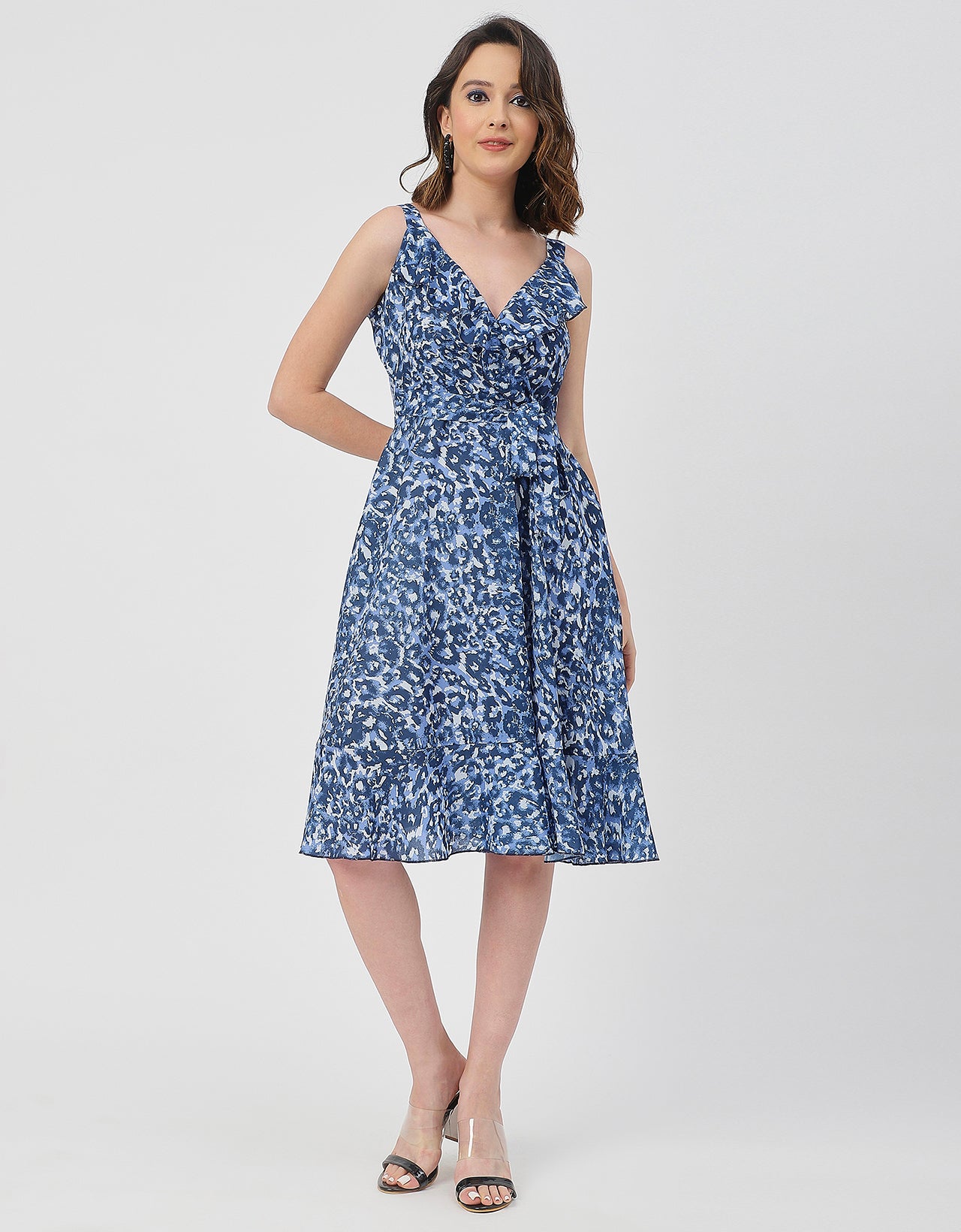 V Neck Sleeveless Printed Georgette Dress