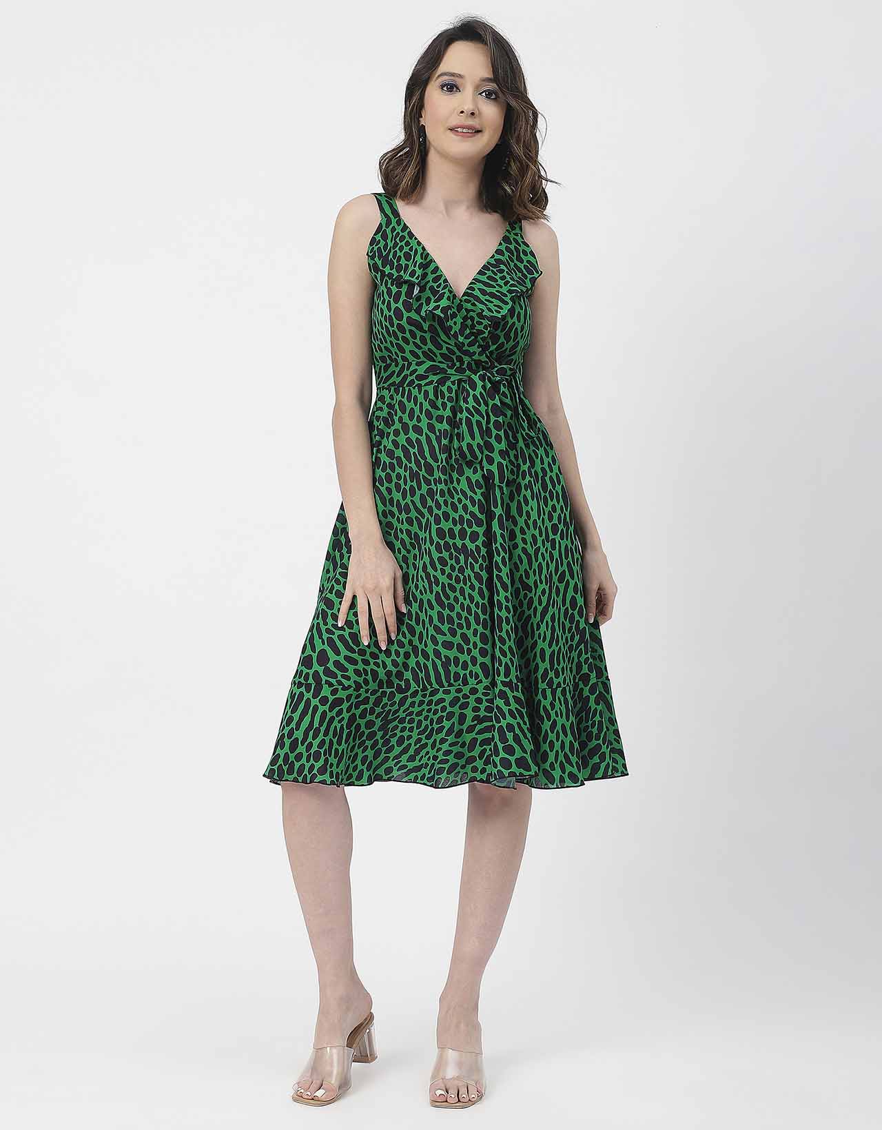 V Neck Sleeveless Printed Georgette Dress