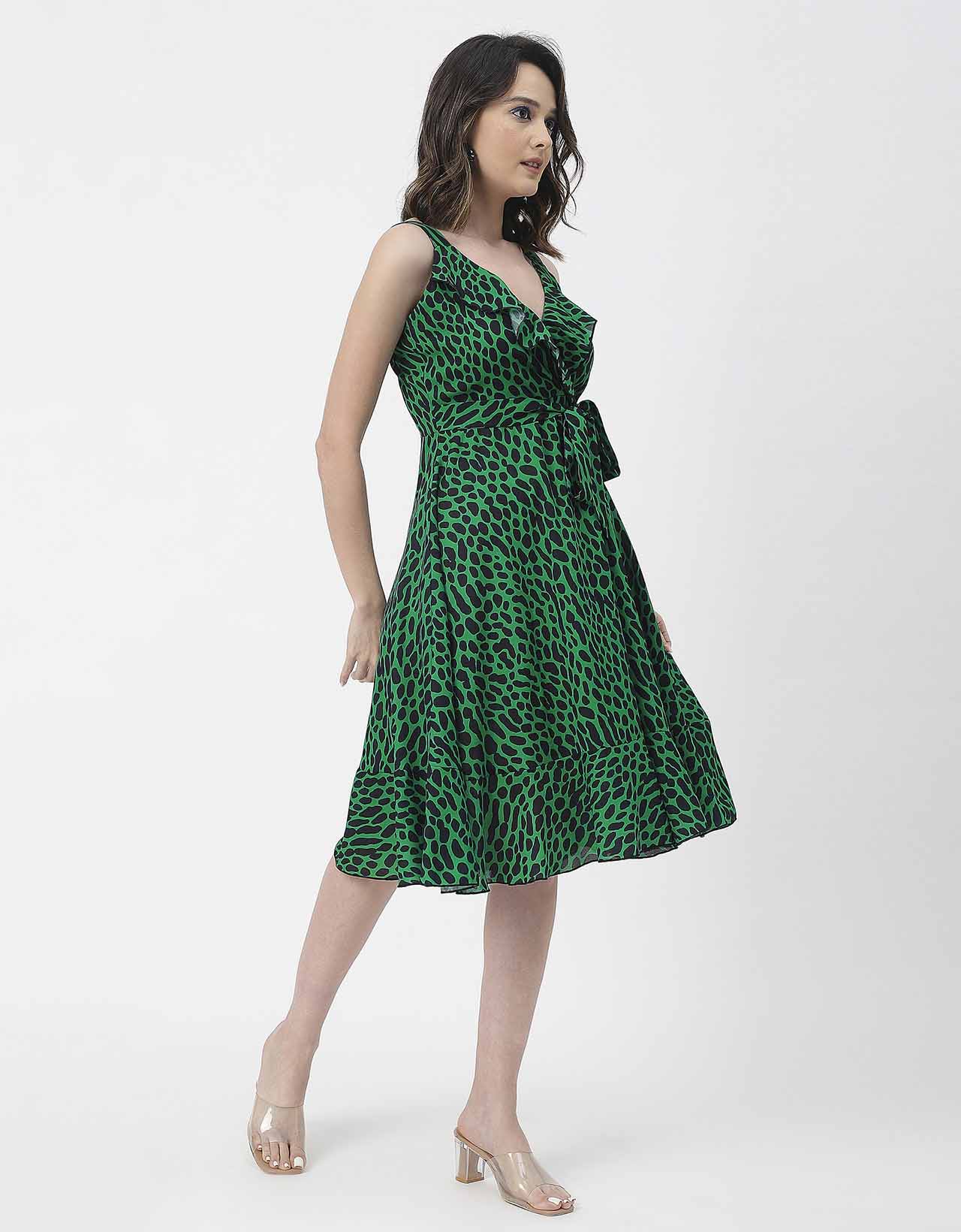 V Neck Sleeveless Printed Georgette Dress