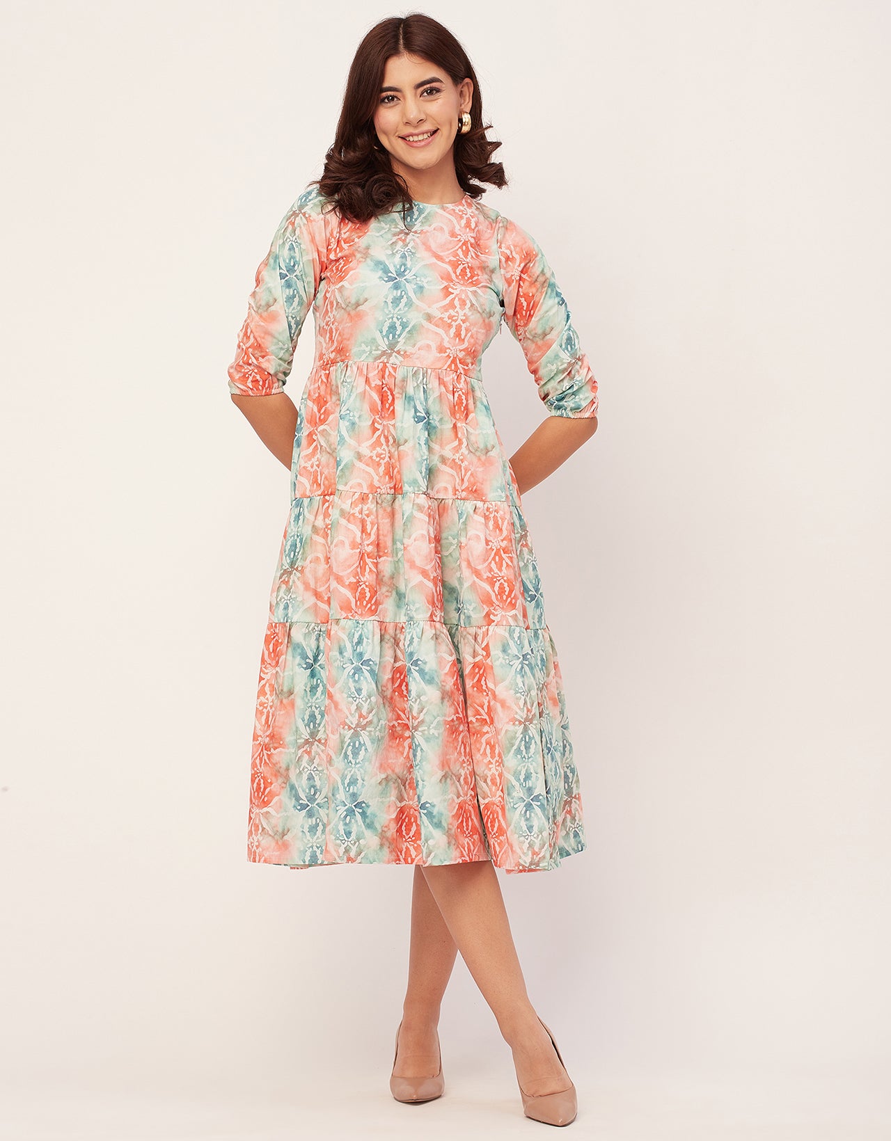 Raglan Sleeves Printed Rayon Dress