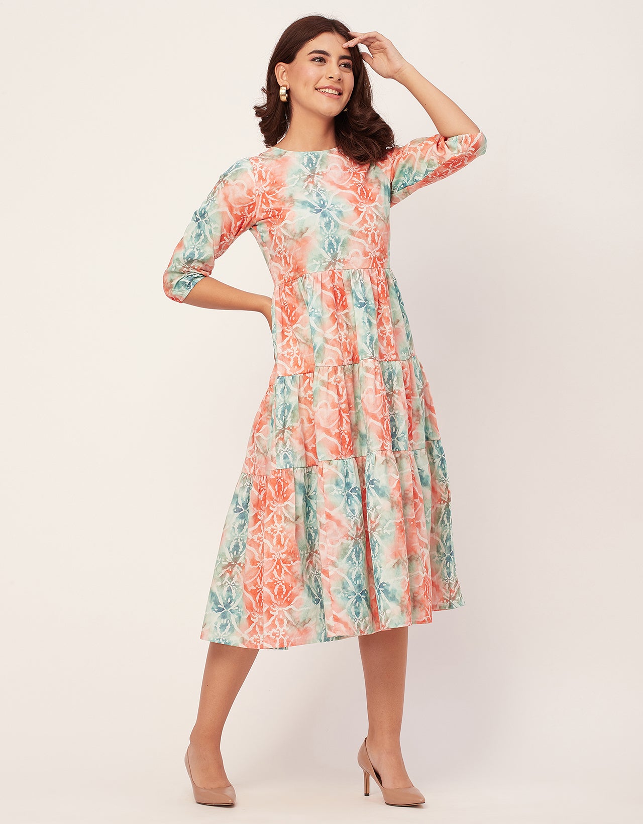 Raglan Sleeves Printed Rayon Dress