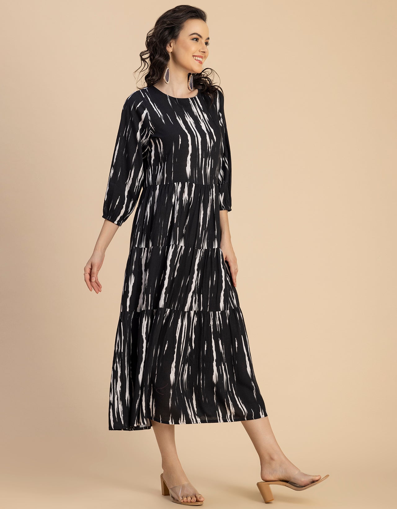 Raglan Sleeves Printed Rayon Dress