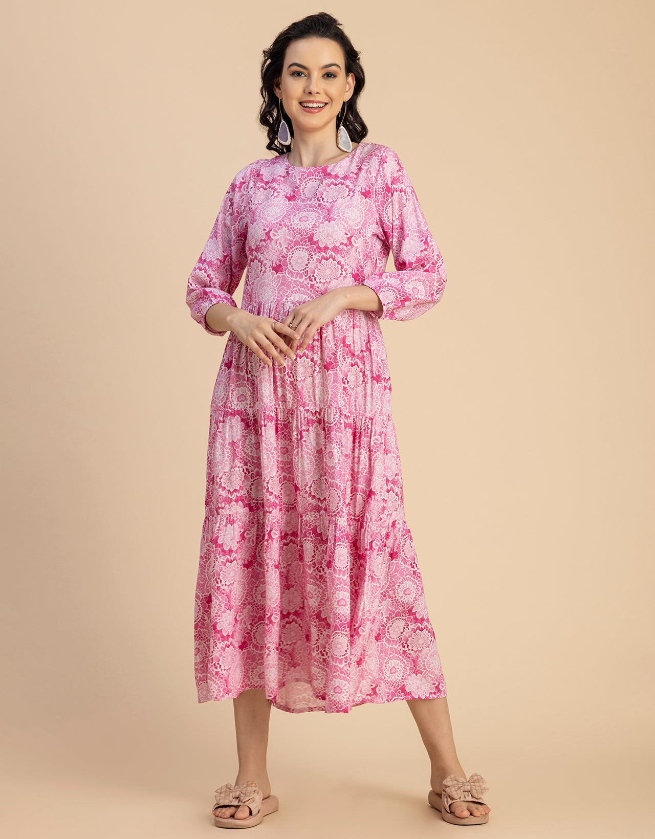 Raglan Sleeves Printed Rayon Dress