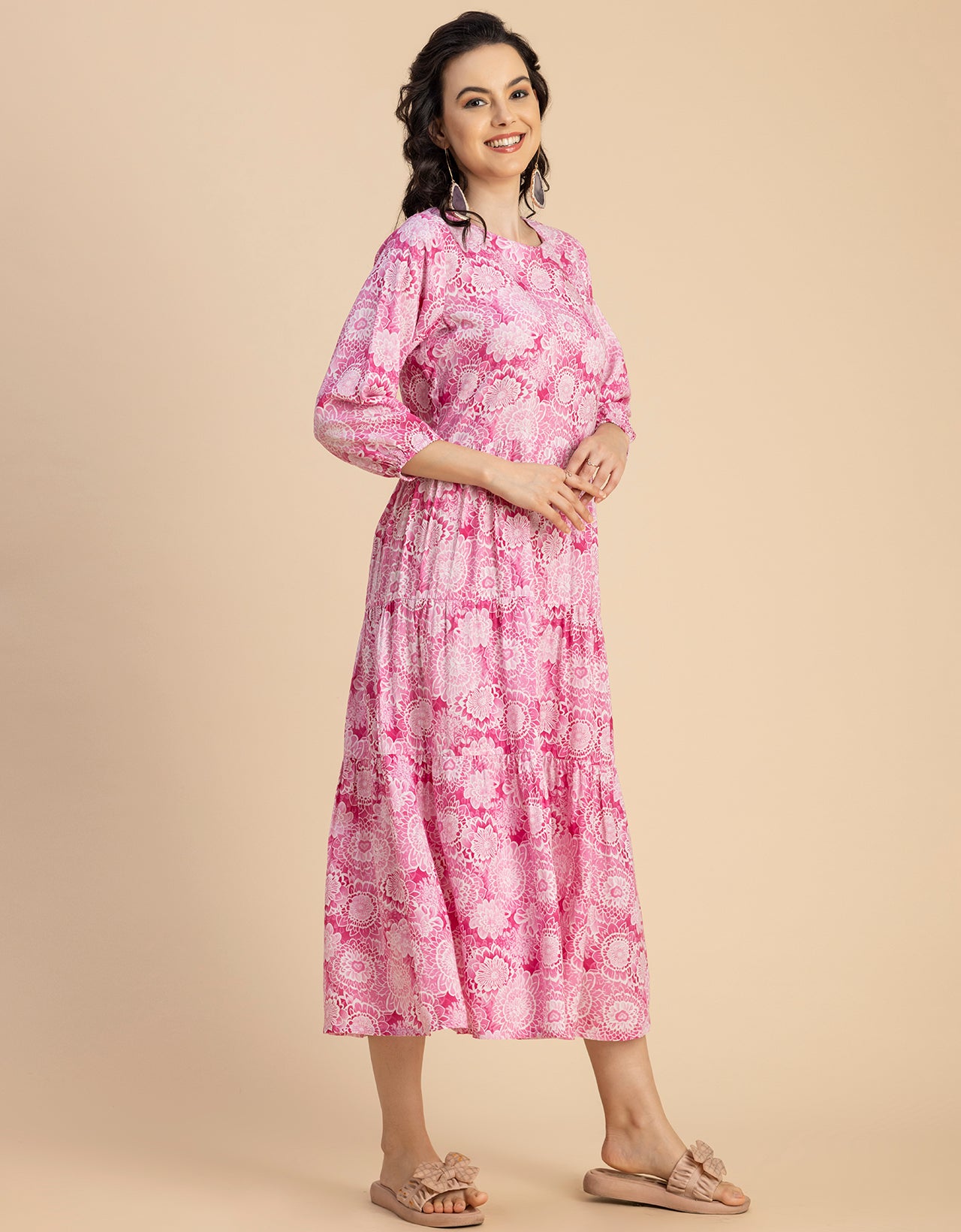 Raglan Sleeves Printed Rayon Dress