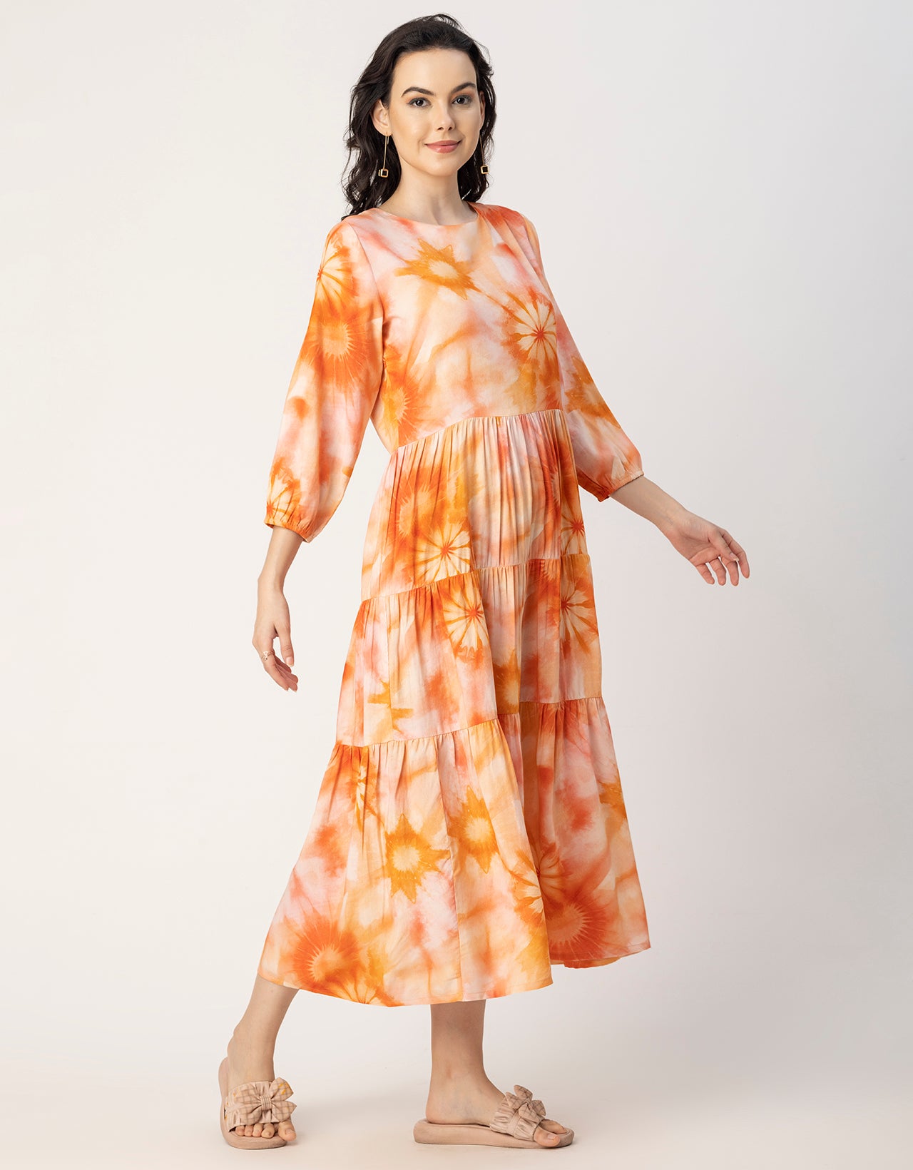 Raglan Sleeves Printed Rayon Dress