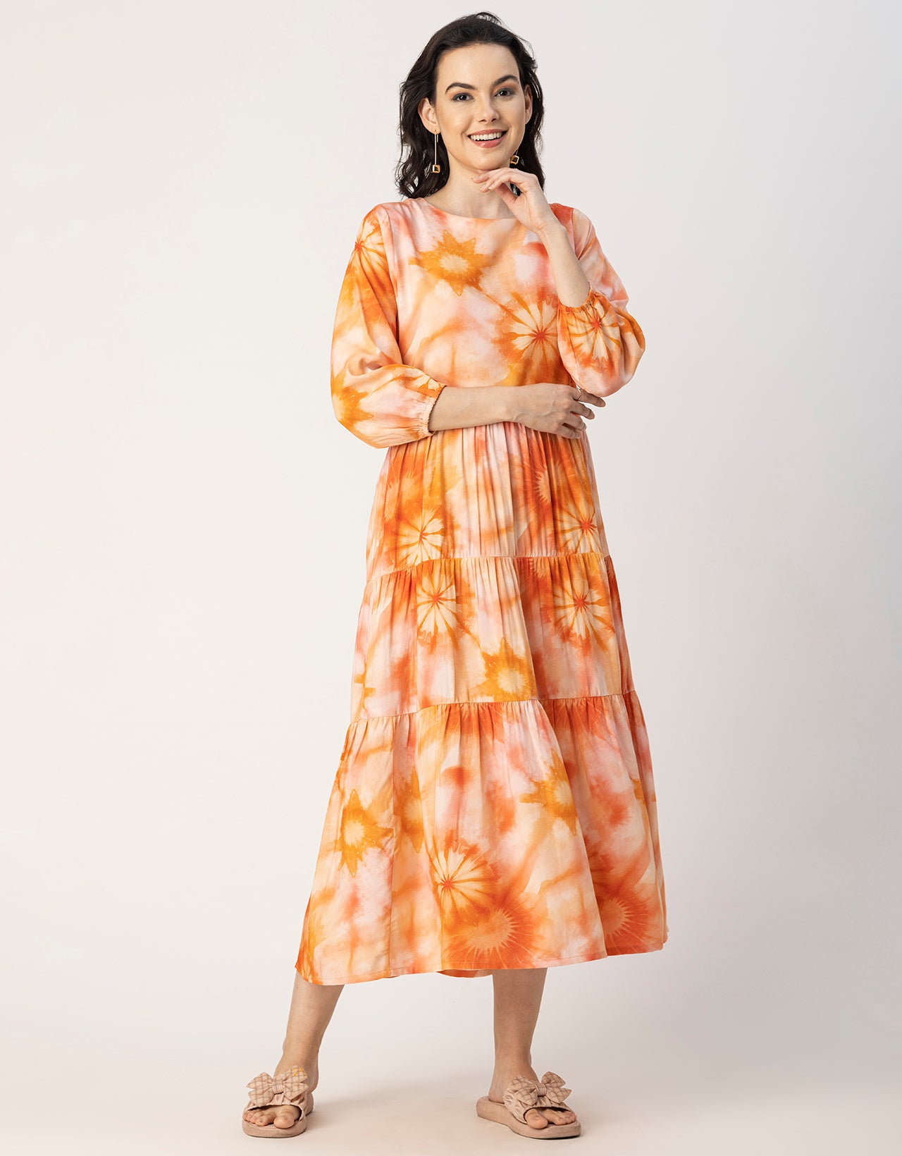 Raglan Sleeves Printed Rayon Dress