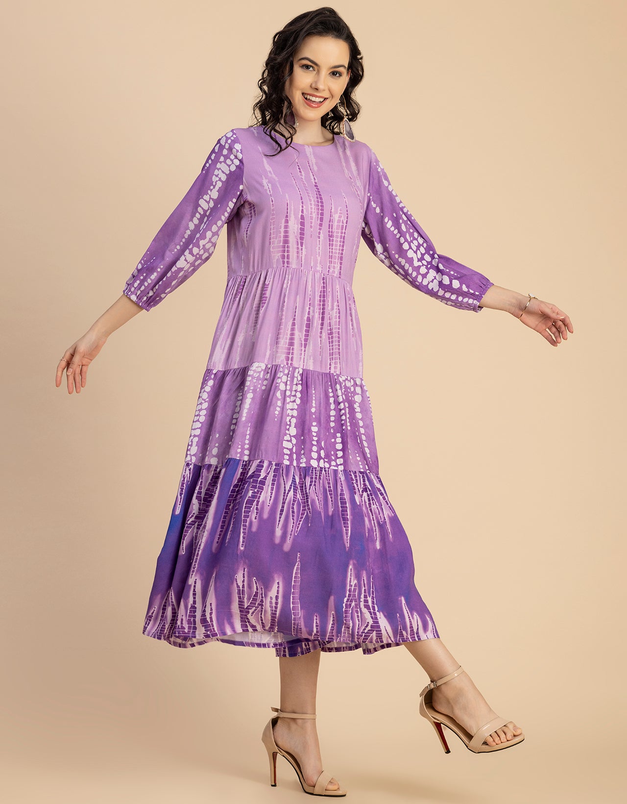 Raglan Sleeves Printed Rayon Dress