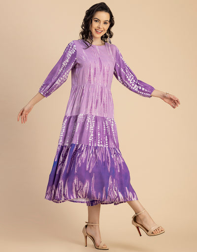 Raglan Sleeves Printed Rayon Dress