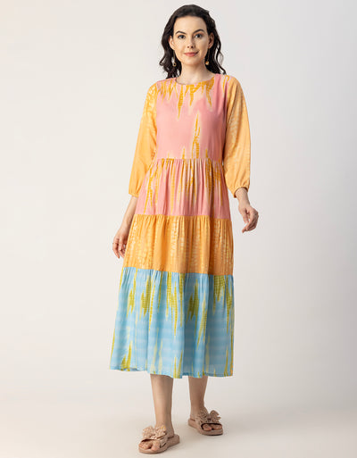 Raglan Sleeves Printed Rayon Dress