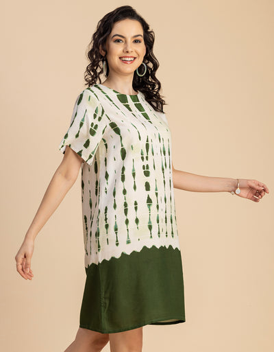 Round Neck Short Sleeve Printed Rayon Dress