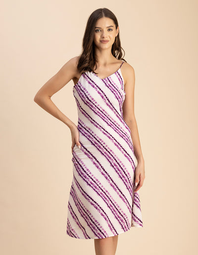Sleeveless V Neck A-Line Printed Rayon Dress