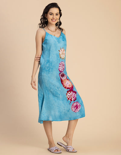 Sleeveless V Neck A-Line Printed Rayon Dress