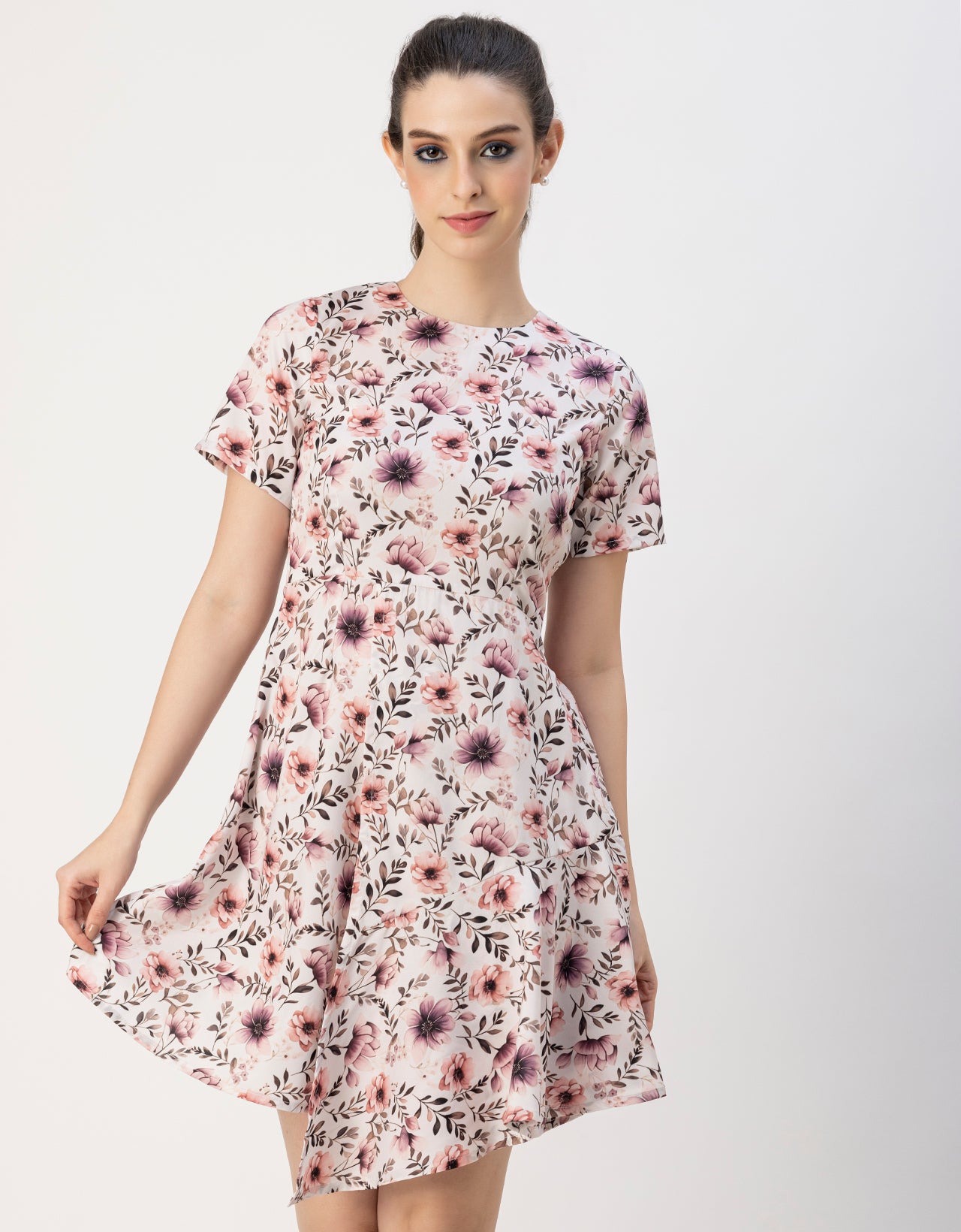 Short Sleeve Asymmetric Printed Dress