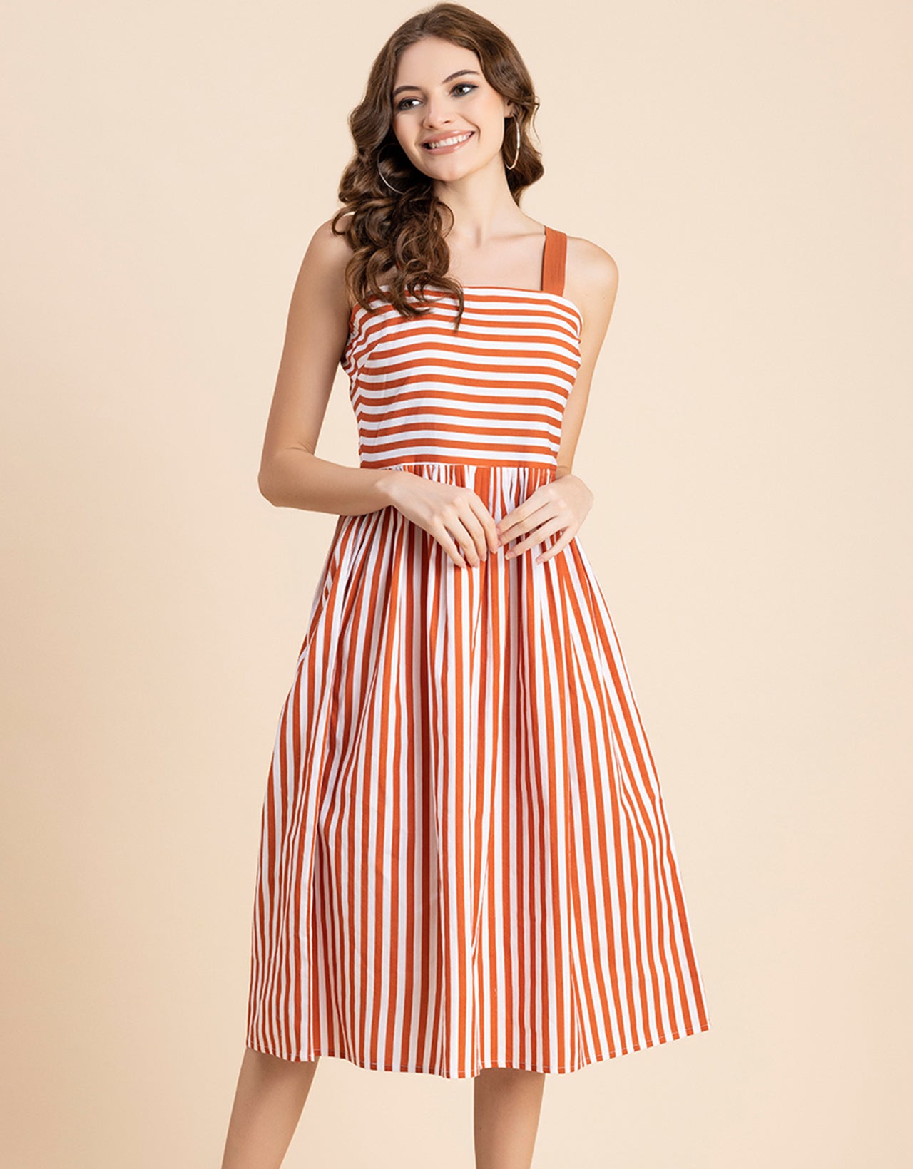 Sleeveless Square Neck Fit And Flare Cotton Dress