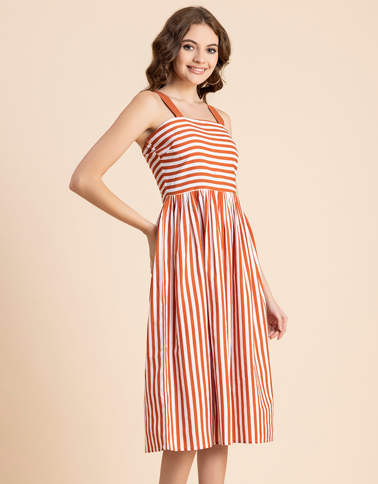 Sleeveless Square Neck Fit And Flare Cotton Dress