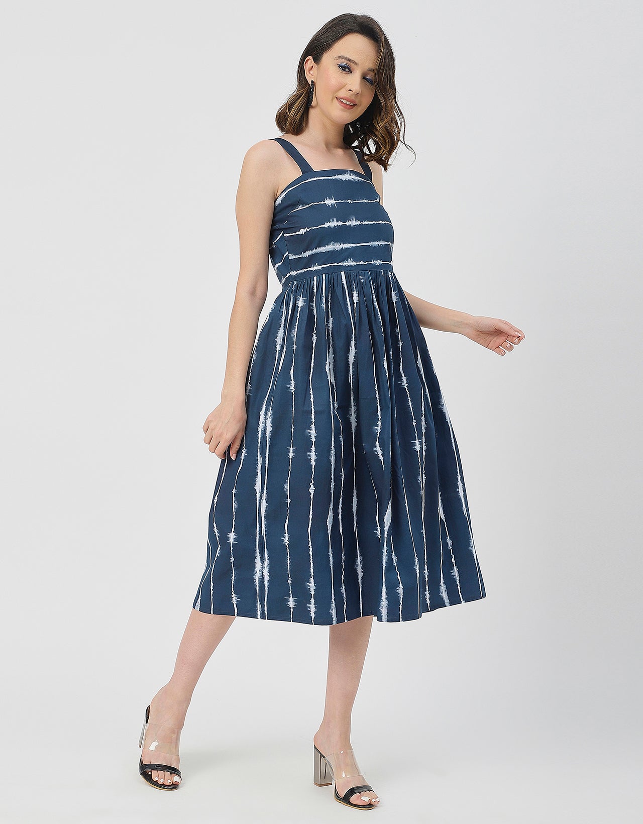 Sleeveless Square Neck Fit And Flare Cotton Dress