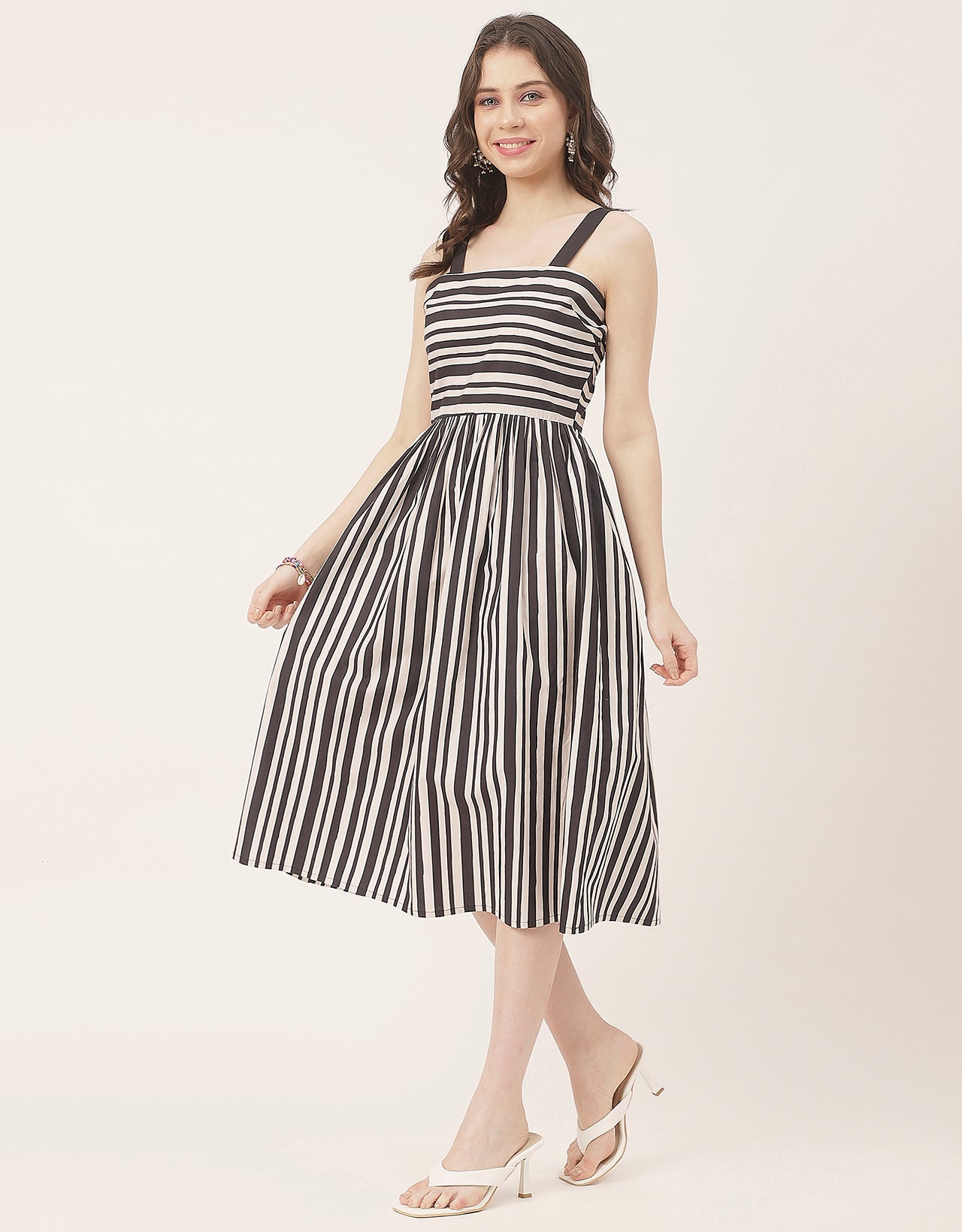 Sleeveless Square Neck Fit And Flare Cotton Dress