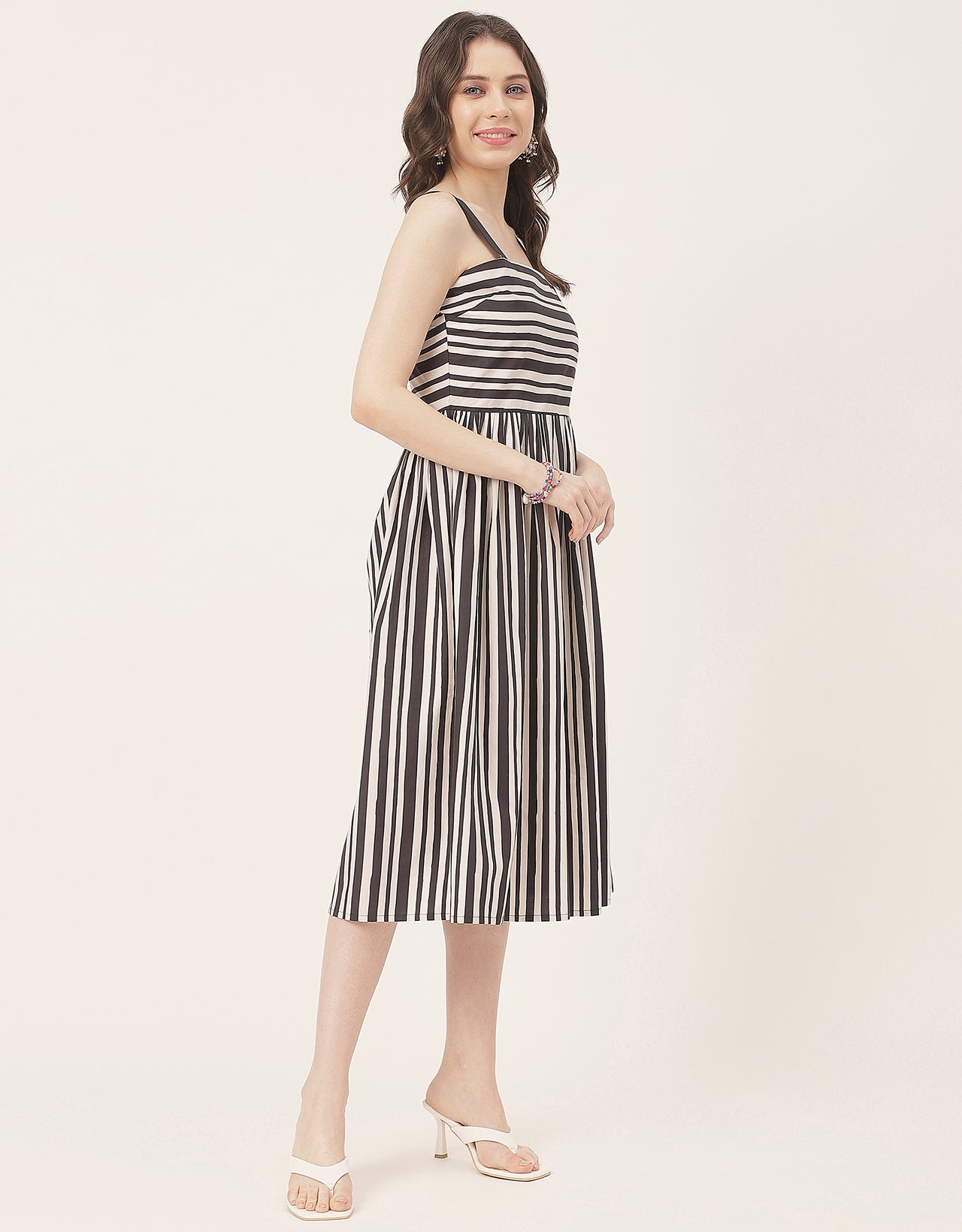 Sleeveless Square Neck Fit And Flare Cotton Dress