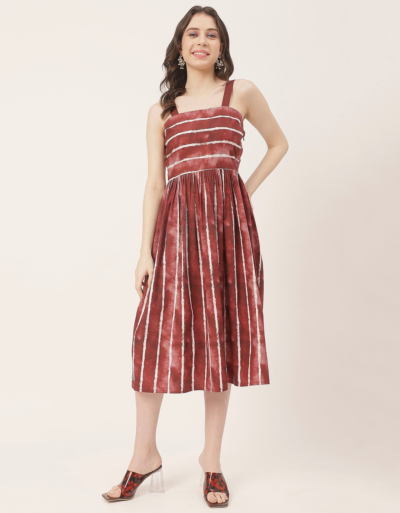 Sleeveless Square Neck Fit And Flare Cotton Dress