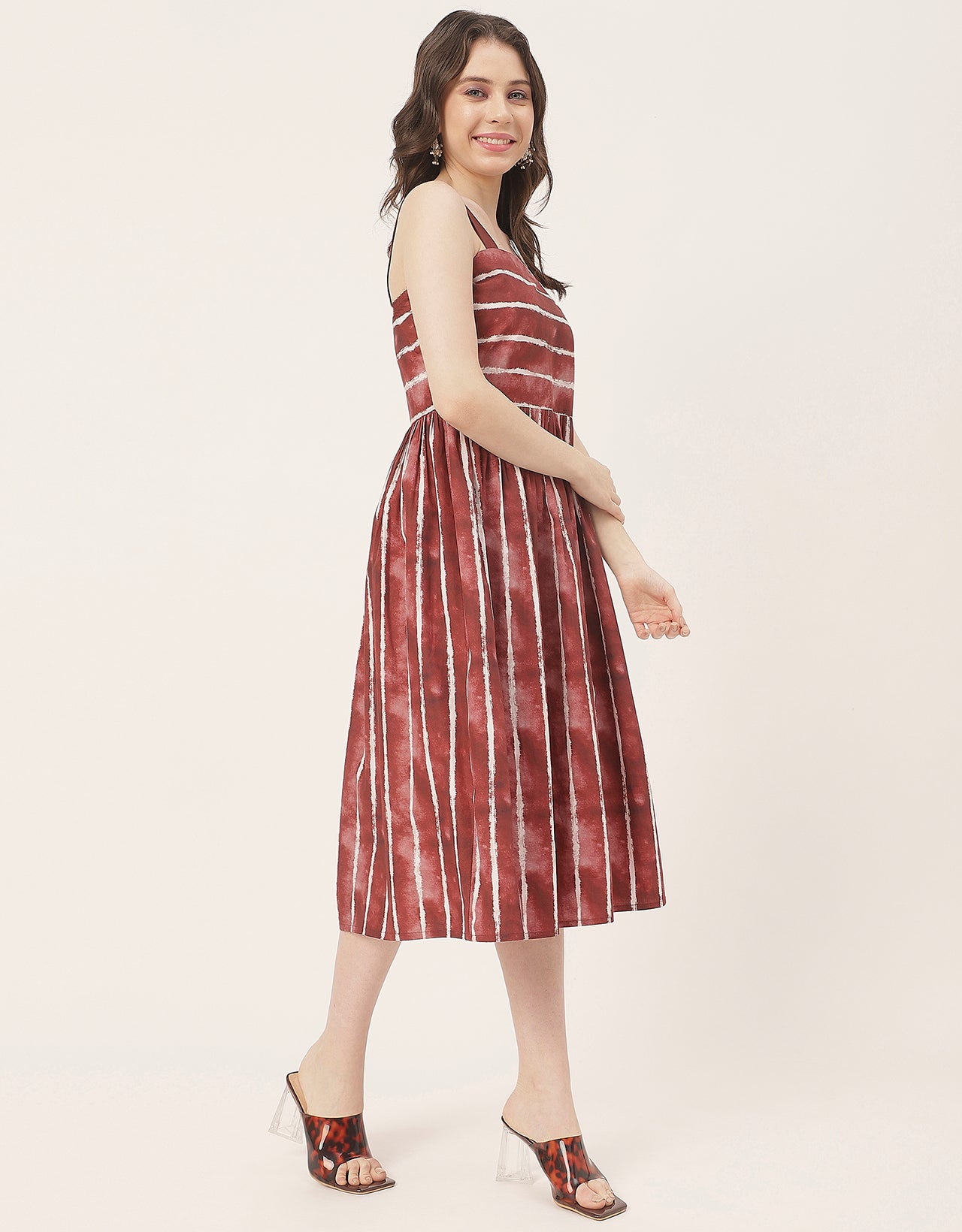 Sleeveless Square Neck Fit And Flare Cotton Dress