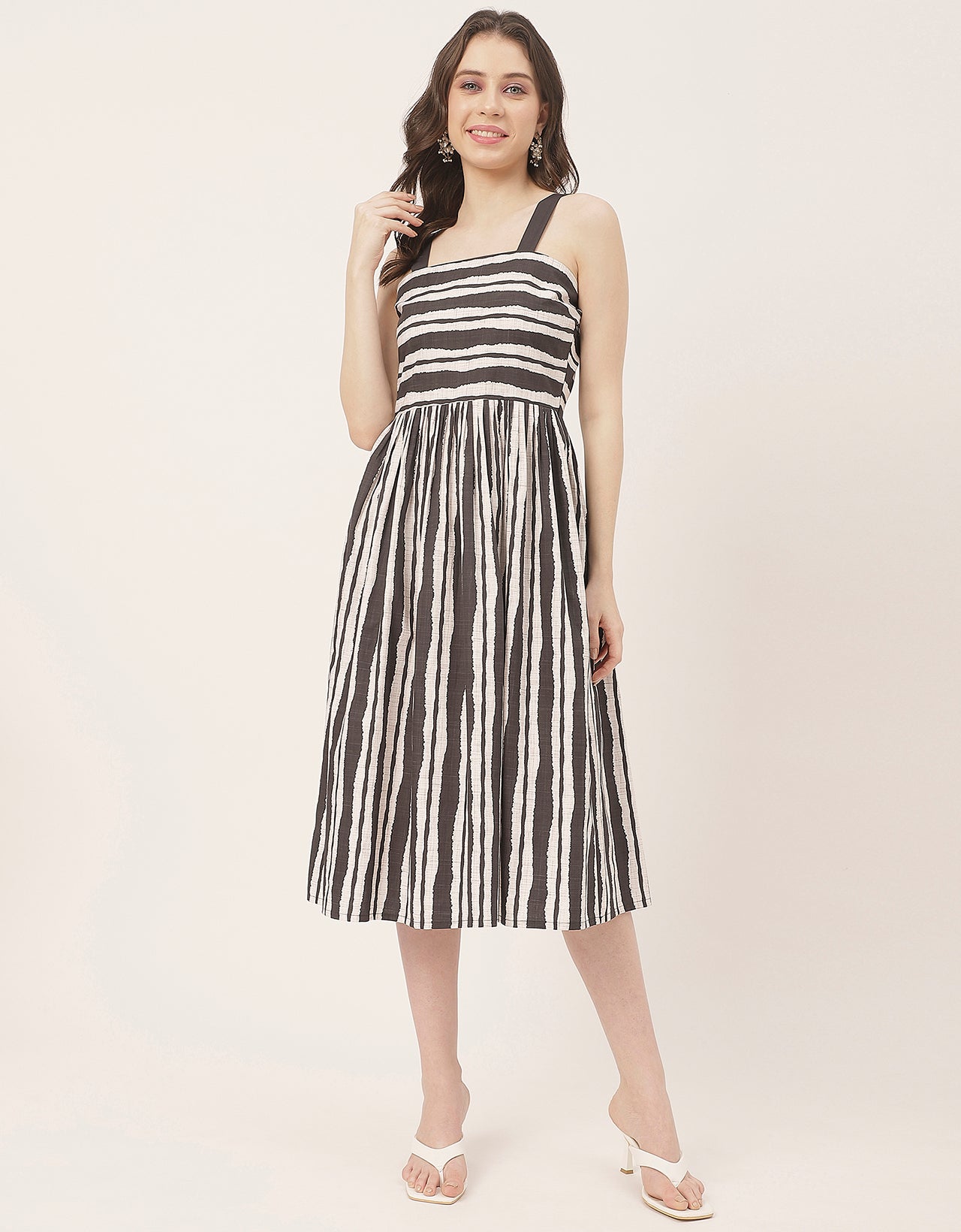 Sleeveless Square Neck Fit And Flare Cotton Dress