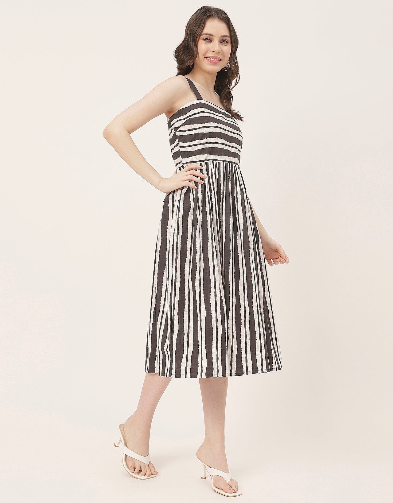 Sleeveless Square Neck Fit And Flare Cotton Dress