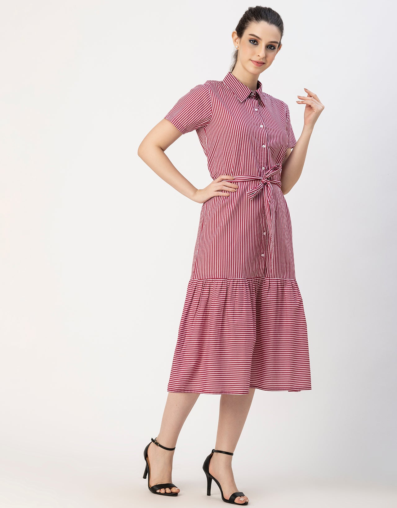 Short Sleeve A-Line Shirt Collar Cotton Dress