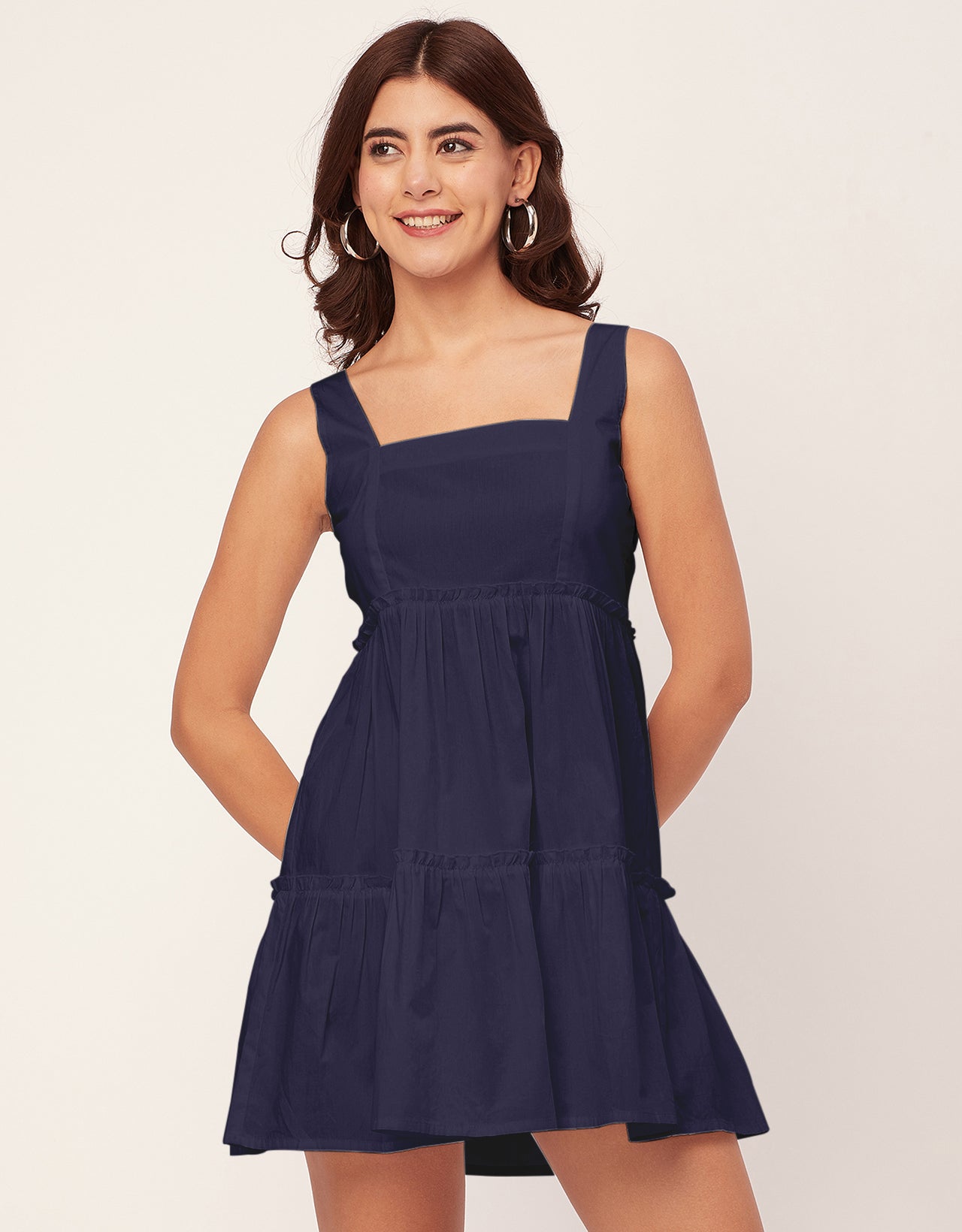 Shoulder Straps Square Neck Solid Cotton Dress