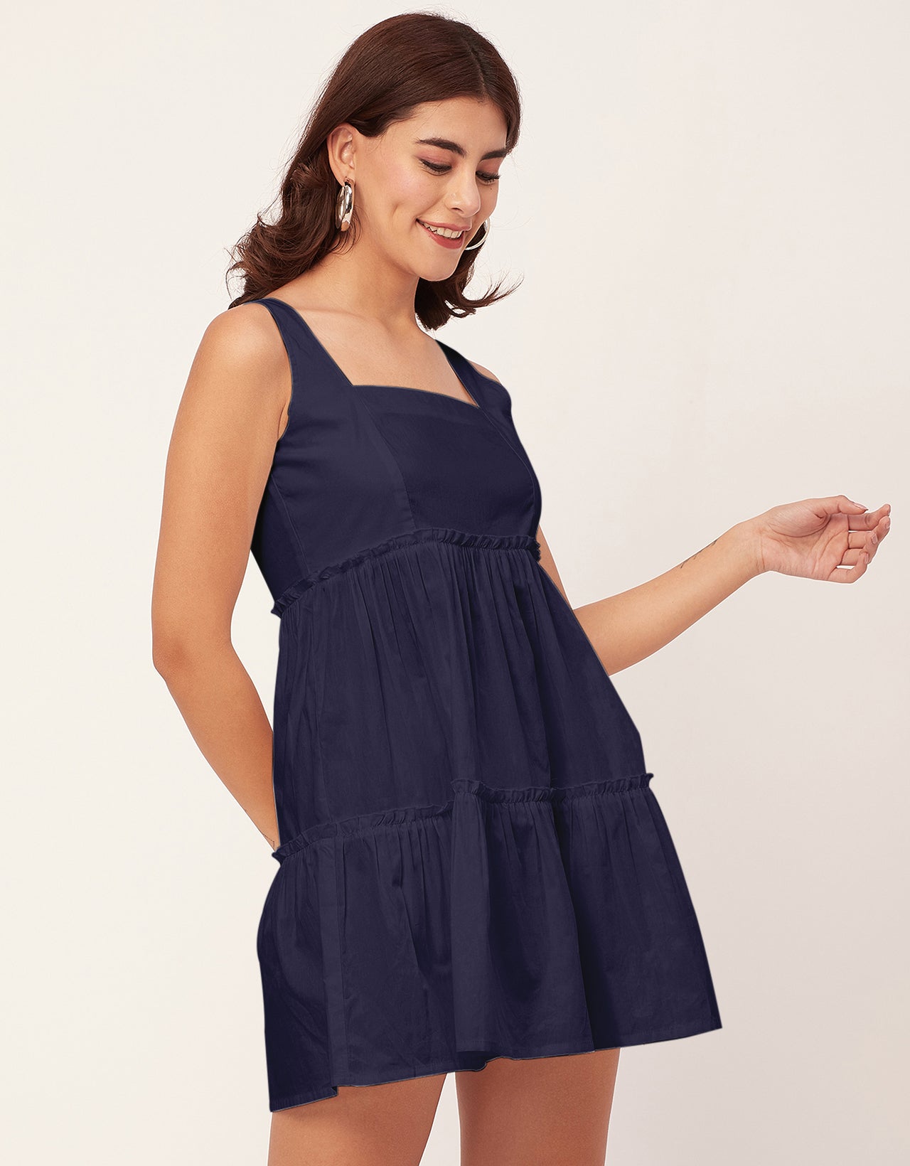 Shoulder Straps Square Neck Solid Cotton Dress