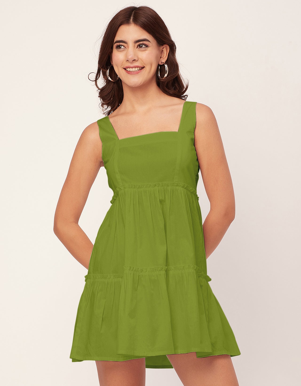 Shoulder Straps Square Neck Solid Cotton Dress