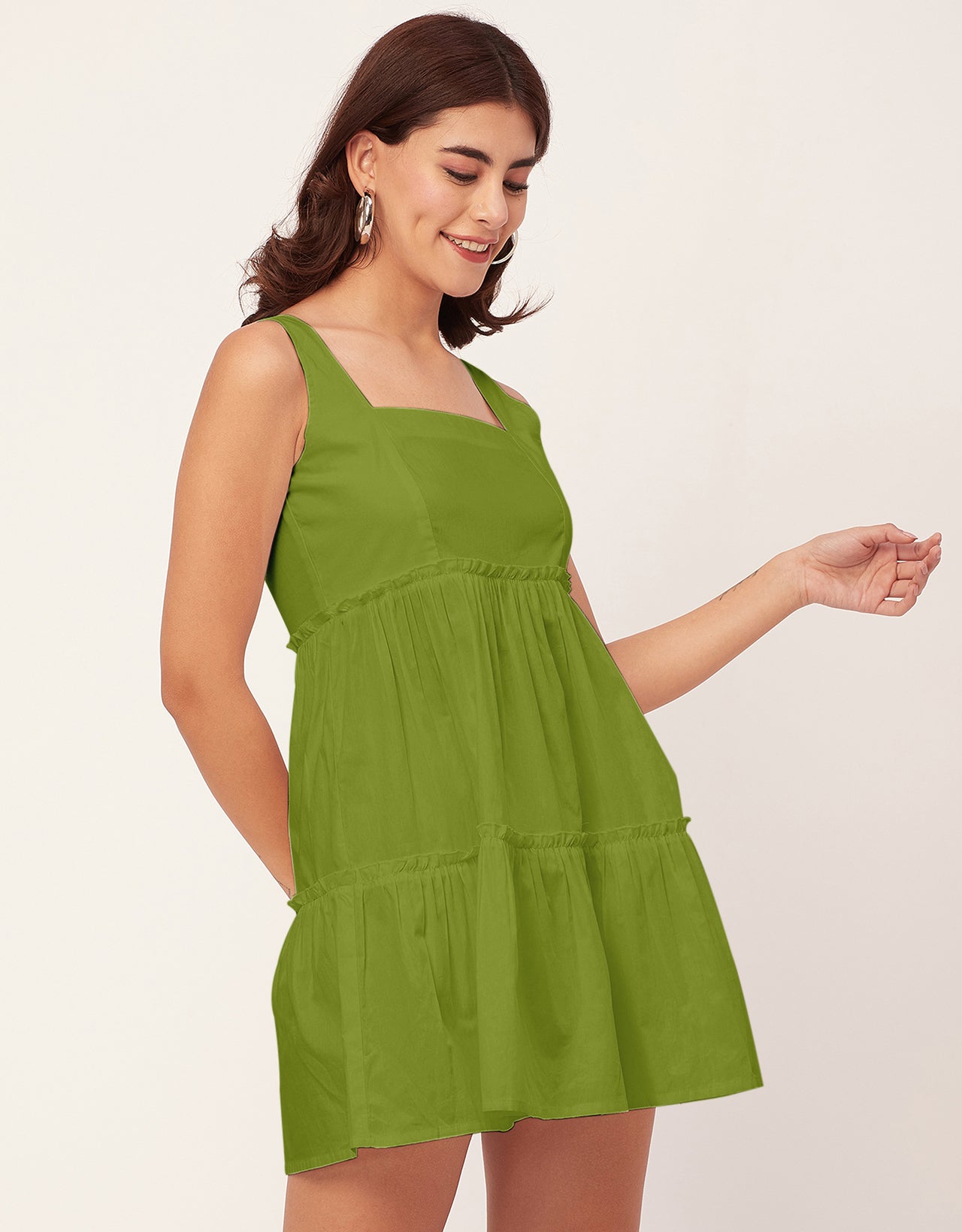 Shoulder Straps Square Neck Solid Cotton Dress