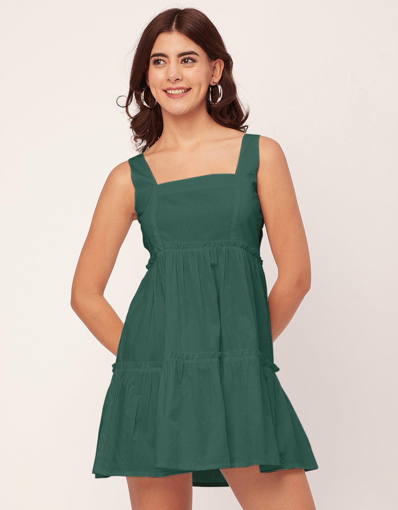 Shoulder Straps Square Neck Solid Cotton Dress