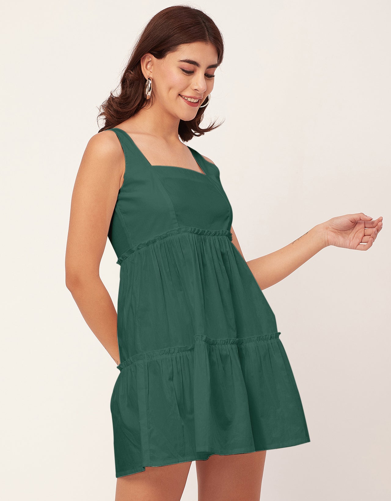 Shoulder Straps Square Neck Solid Cotton Dress