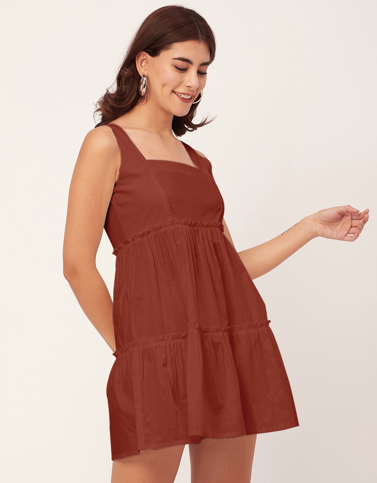 Shoulder Straps Square Neck Solid Cotton Dress