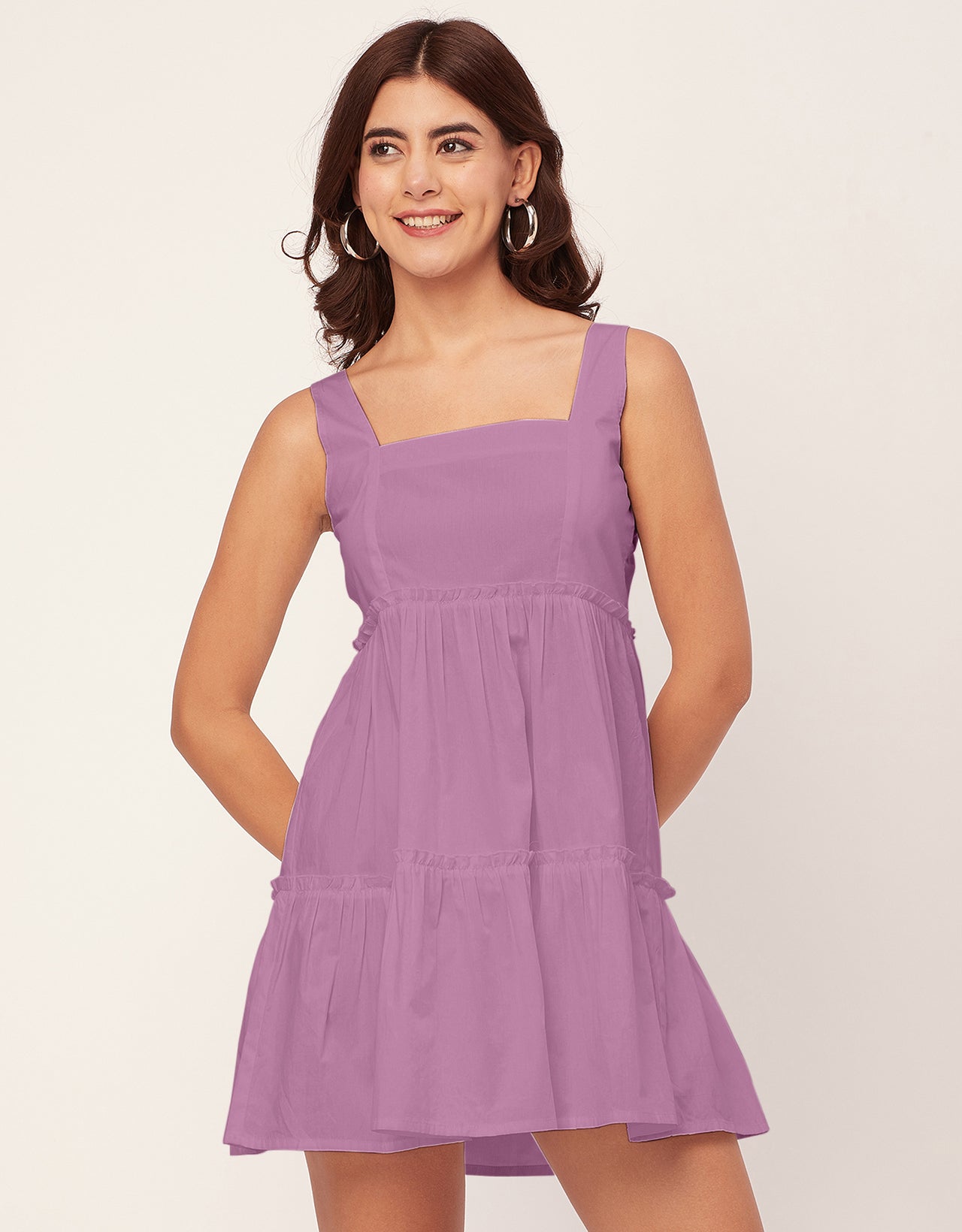 Shoulder Straps Square Neck Solid Cotton Dress