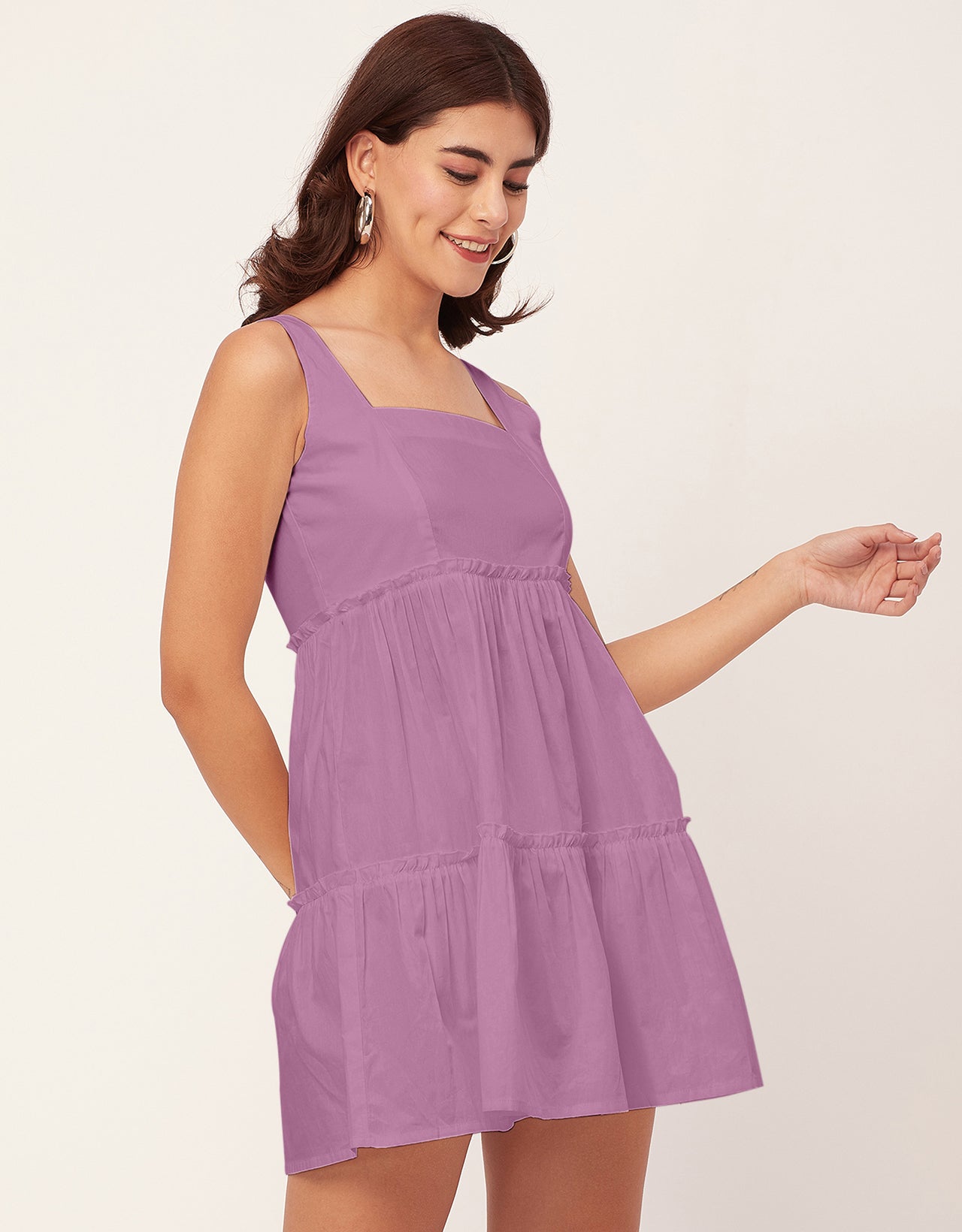 Shoulder Straps Square Neck Solid Cotton Dress